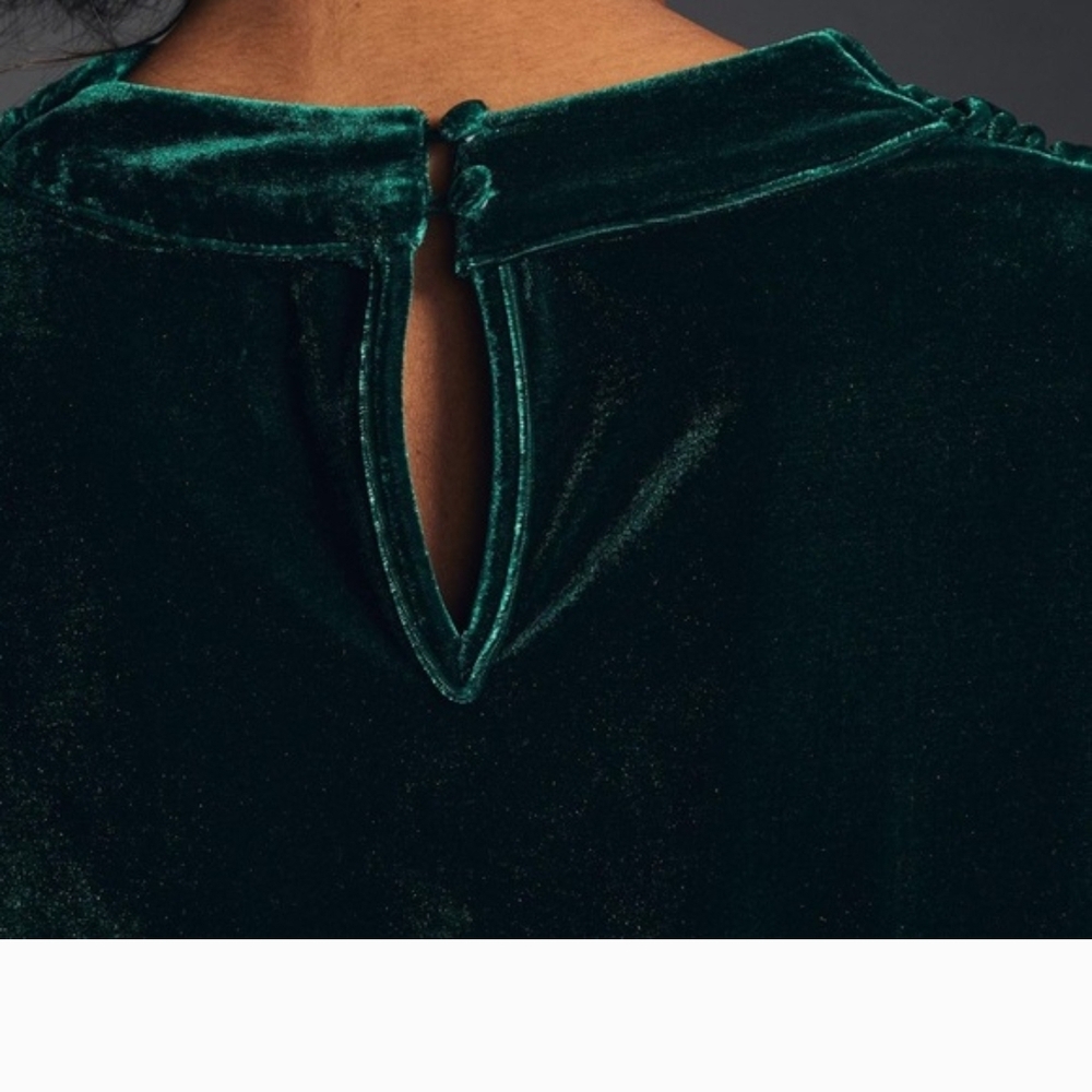 Anthropologie Emerald Green Velvet Top - Picture 3 of 8